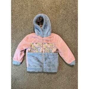 Disney Princess Girls Reversible Hooded Jacket Coat Size 5 Pink Blue Sherpa Zip